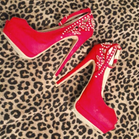 JustFab Shoes - !!Just Fab Red Studded Stiletto Heels Size 6.5